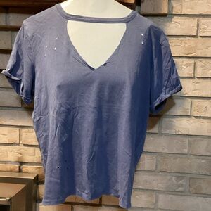 Mudd Distressed Blue Short Sleeve crop Tee